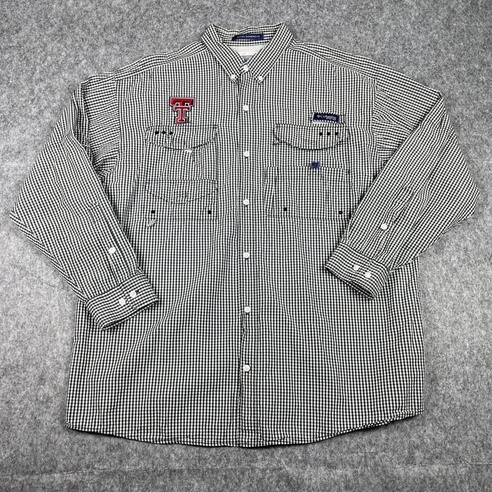 Texas Tech Shirt Mens XL Black Gingham Columbia Fishing Super Bonehead PFG